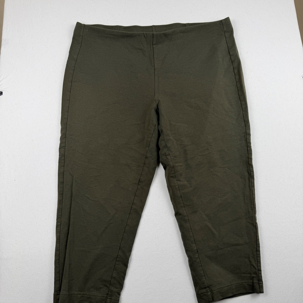 Pure Jill Slim Leg Cropped Pants Women L Olive Green Pull On Stretch Trousers